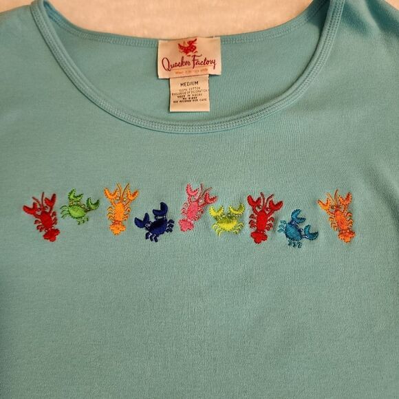 Quacker Factory Womens Shirt Sleeve Crew Neck Embroidered Tshirt Size Medium - Picture 2 of 8